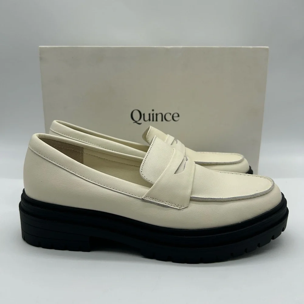 Quince Italian Leather Lug Sole Platform Loafers Bone Ivory Size 9.5 Women’s NWB